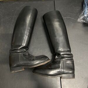 Vintage Black Leather Equestrian Riding Boots Women 7-7.5 Tall Pull On Heritage